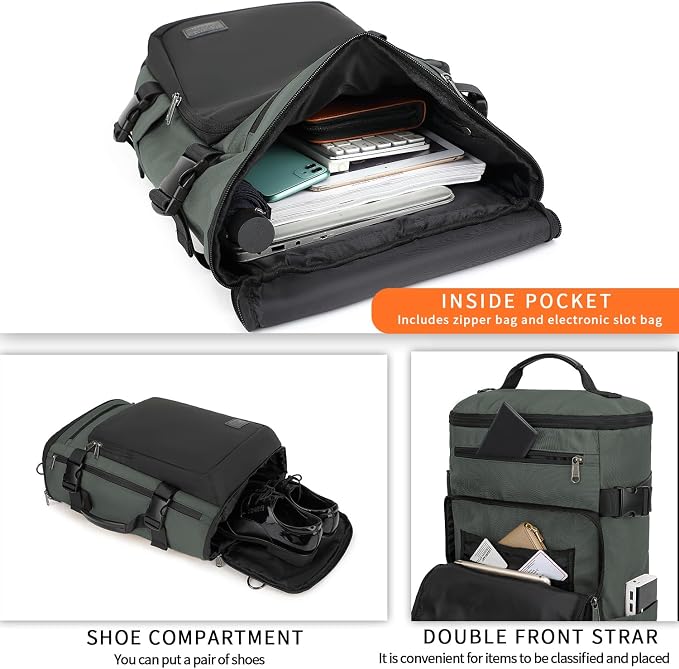 Kalesi Gym Duffle Bag Backpack 4-Way Waterproof with Shoes Compartment for travel Sport Hiking laptop Business-grey - Image 7