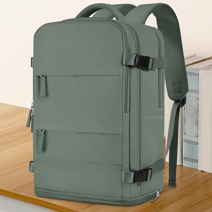 coowoz Large Travel Backpack For Women Men,Carry On Backpack Flight Approved,Hiking Backpack Waterproof Outdoor Rucksack Casual Daypack Fit 15.6 Inch Laptop Shoes Compartment,30L(Olive Green) - Image 2