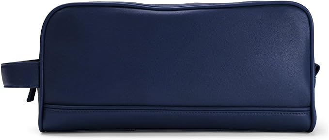 Leatherology Navy Blue Double Zip Toiletry Bag – Full-Grain Leather Men's Dopp Kit with Dual Compartments, Water-Resistant Lining & Top-Stitched Handle by Leatherology