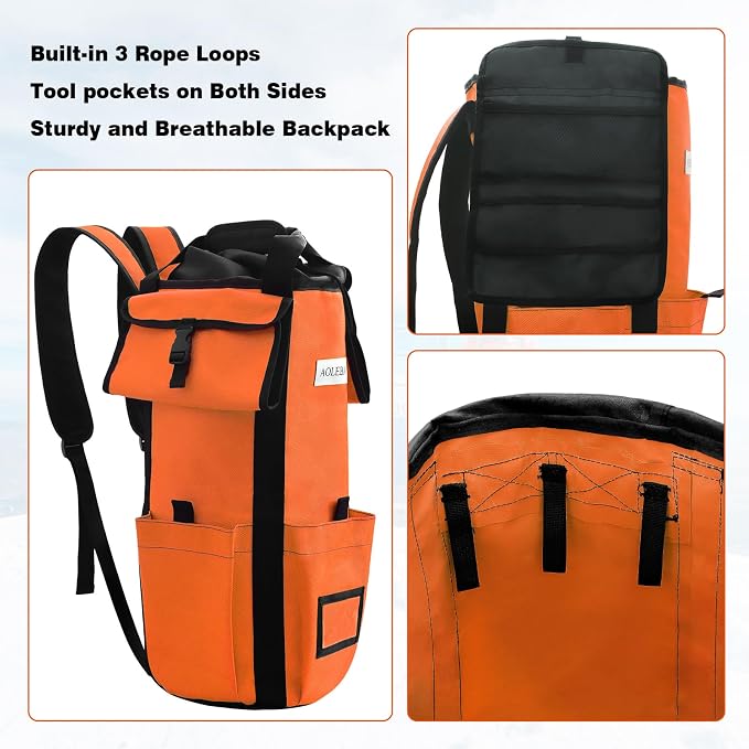 AOLEBA Arborist Rope Storage Bag Tree Climbing Rock Rope Bucket Backpack Rope Storage Bag Large Capacity 1680D Thicken Nylon Material with Hand Straps, Side Pockets - Image 4