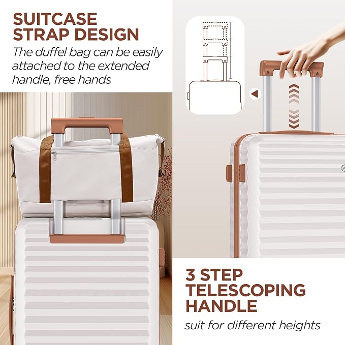 SHOWKOO Luggage Sets 3 Piece Hardside Expandable Suitcase with Double Spinner Wheels Tsa Lock, (Beige White, 5 piece set) - Image 5