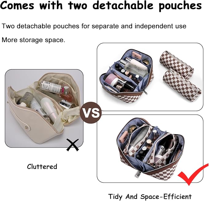BOYATU Travel Makeup Bag Organizer Cosmetic Bag: 3 Pcs Set Make up Bags for Women with Handle - Waterproof Vegan Leather Toiletry Bag (01-G-Coffee) - Image 7