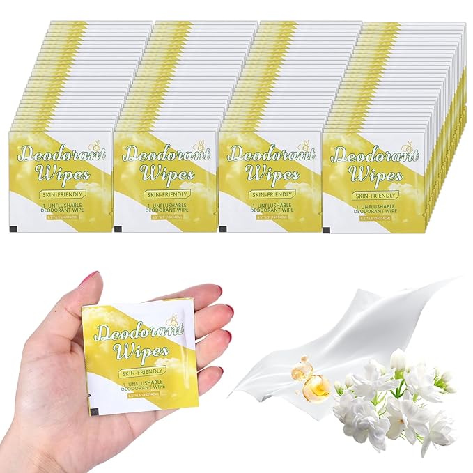 100 Pcs Deodorant Wipes Individually Wrapped Mini Deodorant Travel Size Wet Armpit Wipes Travel Deodorants Bulk for Women Men Homeless Personal Cleansing Wipe Butt Hands Face Underarm Sports(Lemon)
