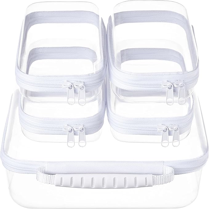 5PCS Travel Essentials for Toiletries, 1.2MM Clear Hard Shell Zipper Case | Makeup Bag for Cosmetics, Puzzles and Snacks, Clear Travel Bag for Diaper Bag Organizer, with Handles by WELPIRT