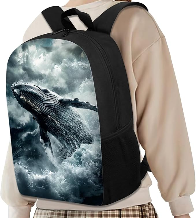 17 Inch Animal Print School Backpack And Lunch Box Set for Kids Lightweight Stormy Sea Whale Backpack for Boys Girls Sturdy School Bag with Insulated Lunchbox Pencil Case Student Bookbag - Image 2