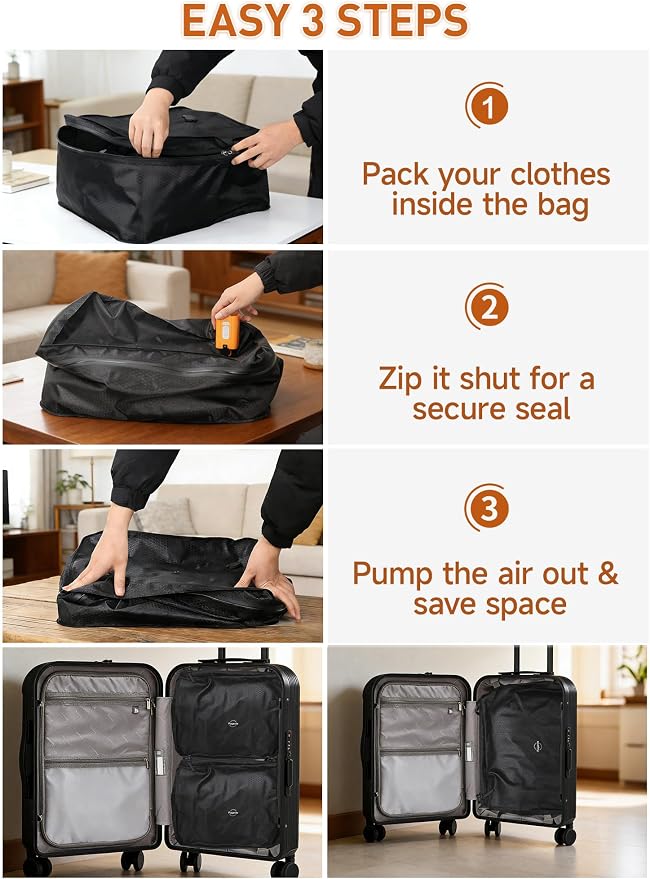 Airless Vacuum Kit Travel - 45L Oversized Compression Storage and Organization, 270° Open, Odor & IP68 Waterproof Anti-Rip Travel Pack Vacuum Kit with Pump, TSA-Ready, Backpacks & Suitcases, 2 Pack | 2-pack 45L waterproof tear-resistant nylon bags with... - Image 6