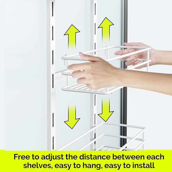 Orimade Over The Door Shower Caddy Adjustable 3 Tier White,Bathroom Hanging Organizer Shelf Rustproof with 4 Hooks,Shower Basket with Soap Holder and Suction Cup - Image 2