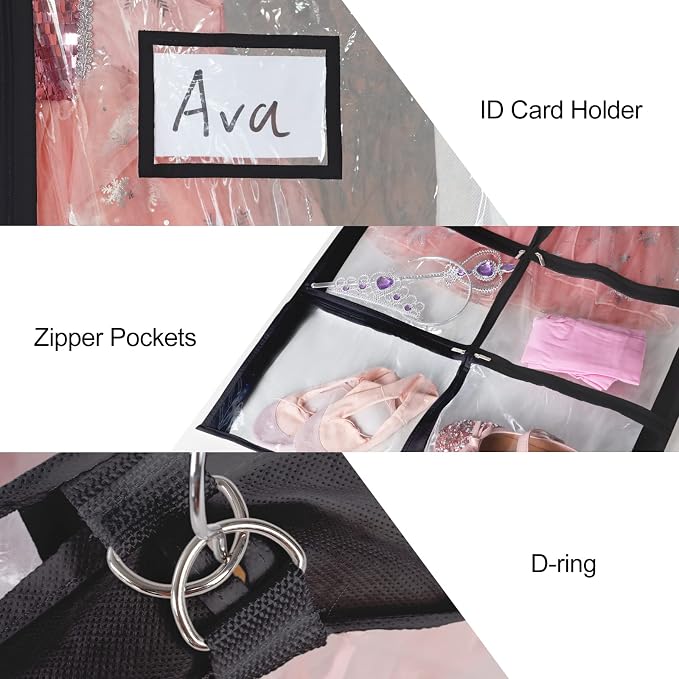 Univivi Clear Black PVC Dance Costume Bags (3 Pack) Garment Bag 40 Inch for Dance Competitions, with 4 Medium Clear Zipper Pockets and 1 Large Back Zippered Pocket [Upgraded Version] - Image 3