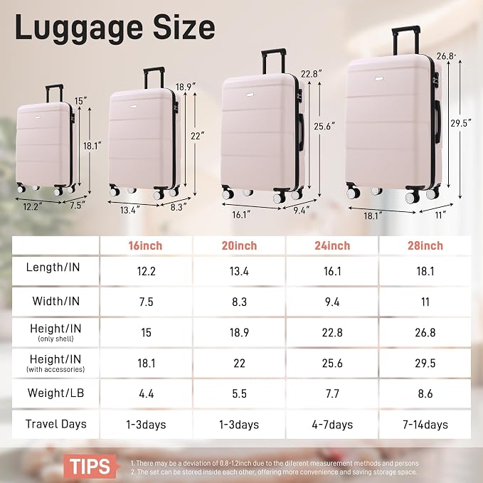 6 Piece Luggage Set Hard Shell - Light Pink Traveling Suitcases with Spinner Wheels and Duffel Bags for Family Travel, Durable Carry On Luggage Sets with Lock for Women and Girls - Image 3