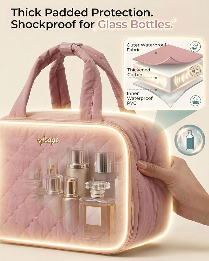 VPBAGE Large Quilted Toiletry Bag for Women, Puffy Travel Makeup Organizer with Removable Divider & Shoulder Strap, Waterproof Standing Cosmetic Case for Full-Size Toiletries, Gym, Vacation - Image 6