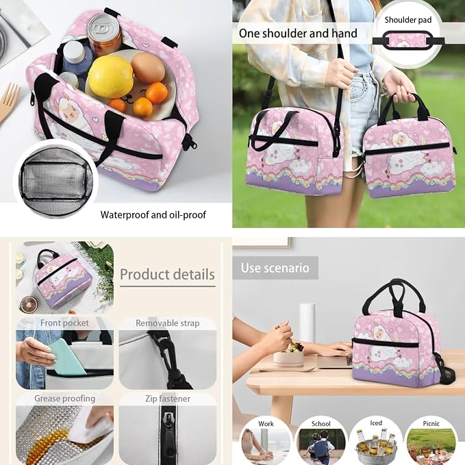 3Pcs Cute Alpaca Pink Backpacks Sets for Girls, Kids Backpack School Bookbags with Insulated Lunch Box Pencil Case for School Elementary Girl - Image 3