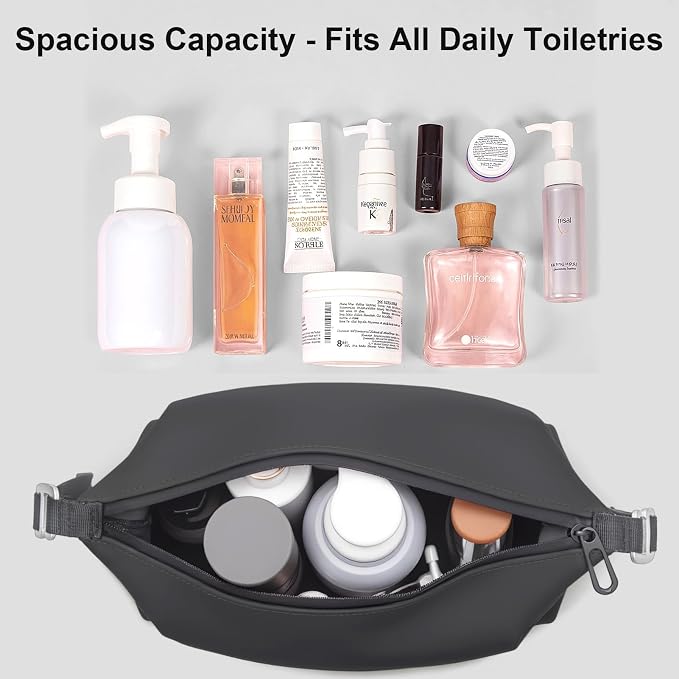 Vomgomfom 6L 13 Inch Silicone Toiletry Bag, Waterproof Leakproof Travel Cosmetic Organizer, Adjustable G-Buckle Compression Dopp Kit, Foldable Makeup Bag for Women & Men (Black, 13" 6L) - Image 7