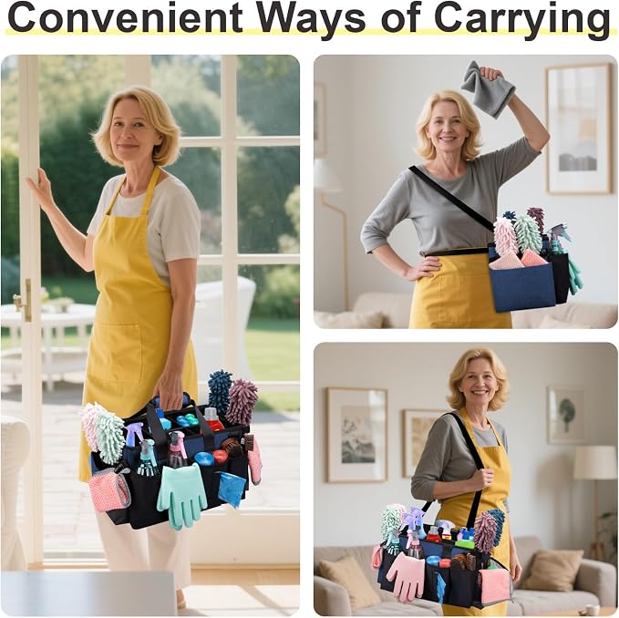 Wearable Large Cleaning Caddy Bag for Housekeeper, Clean Supply Organizer with Adjustable Shoulder, Waist & Handle Straps, Detailing Bag for Kitchen Supplies (Blue) - Image 7