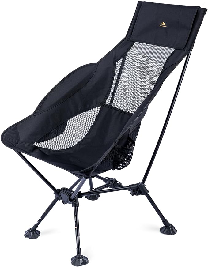 iClimb Ultralight Compact Camping Folding Beach Chair with Anti-Sinking Large Feet (Black - Triangular Frame High Back - 2PC) by iClimb