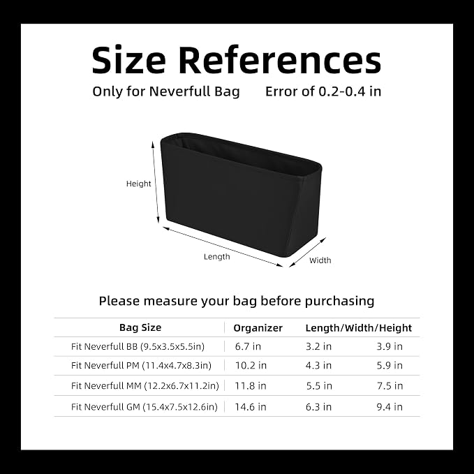 DGAZ Purse Organizer Insert Fits Neverfull-Mini/PM/MM/GM Bags，Silk Bag Organizer，Luxury Handbag & Tote Shaper（GM, Black） - Image 7