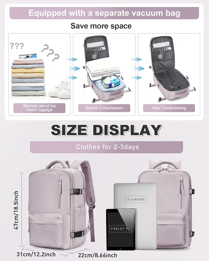 VGCUB Vacuum Backpack Travel with Pump, Vacuum Seal Compression Bags Laptop Backpack Personal Item - Image 2