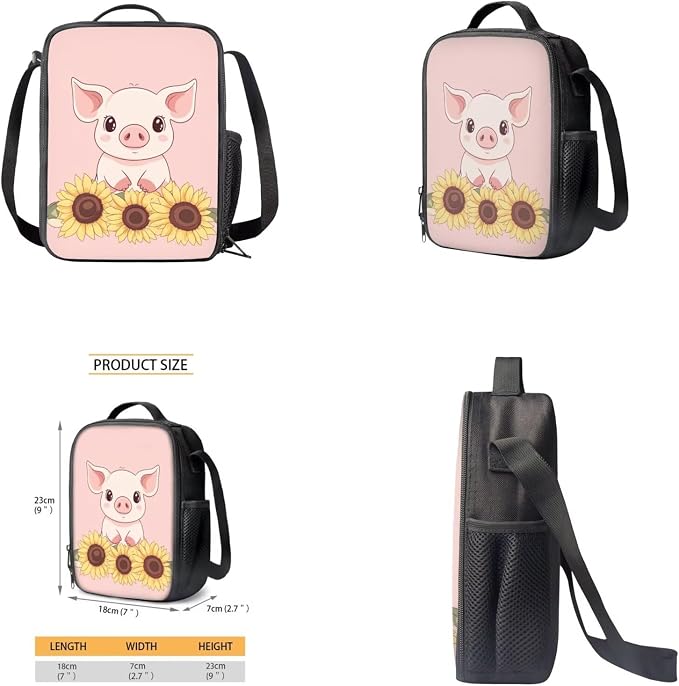 Cute Pig Preschool Backpack for Girls with Lunch Box Water Bottle Holder and Soft Pencil Case 4 In 1 Set Bookbag with Front Pocket for School Aesthetic New Semester Gifts Bag - Image 4