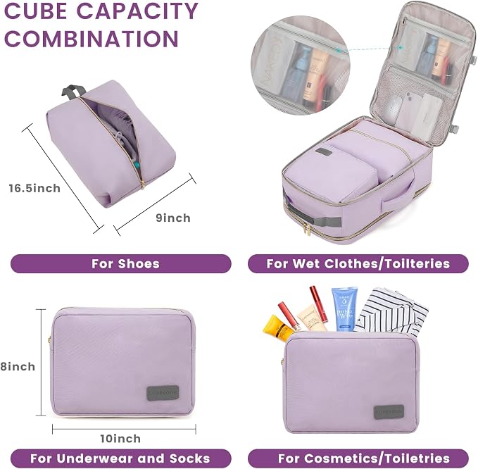 LOVEVOOK 40L Large Travel Backpack for Women Men, 17 Inch Carry on Backpack for Traveling on Airplane, Personal Item Travel Bag Airline Approved, Business Causal Weekender Backpack, Light Purple-Grey - Image 5