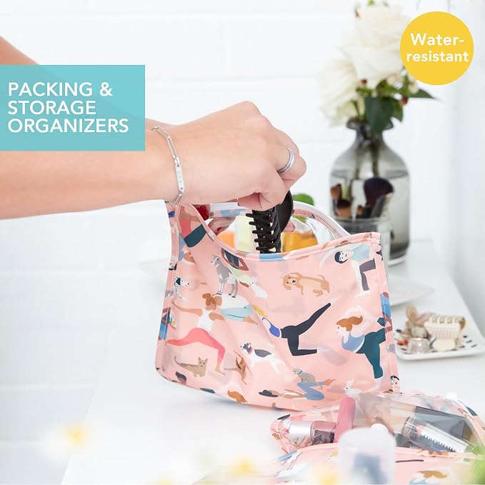 Bumkins - Waterproof Wet Bag, Wet/Dry Clutch & Clear Travel Bags - For Beach, Baby, Travel, Cloth Diapers, Pump Parts, Pool, Gym, Toiletries - Reusable & Easy to Clean - Yoga Pals - 5 Pack - Image 2