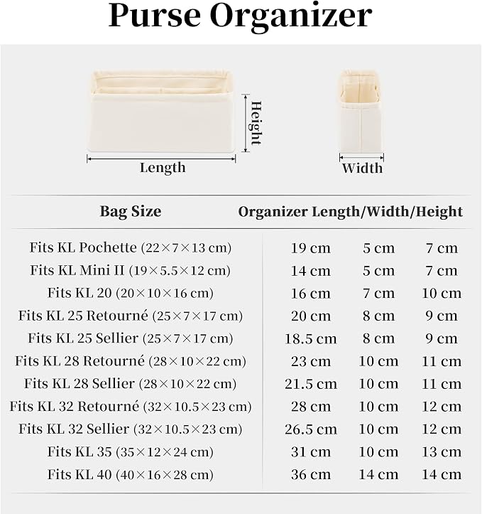Women's Purse Organizer Insert - Satin & Lightweight Fabric with Inside Pockets, Portable for Commute, Travel, Shopping, and Evening, Multicolor Options, Fits for Kelly 20(Craie, KL20) - Image 9