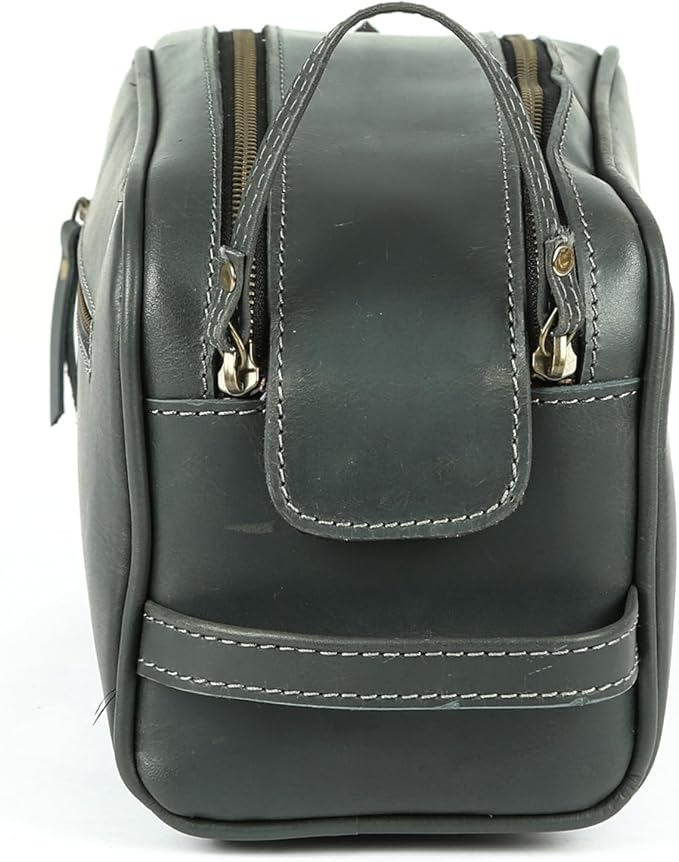 KomalC Leather Toiletry Bag for Men & Women – Handcrafted Travel Grooming Kit with Water-Resistant Lining and Secure Zipper Closure - Image 4