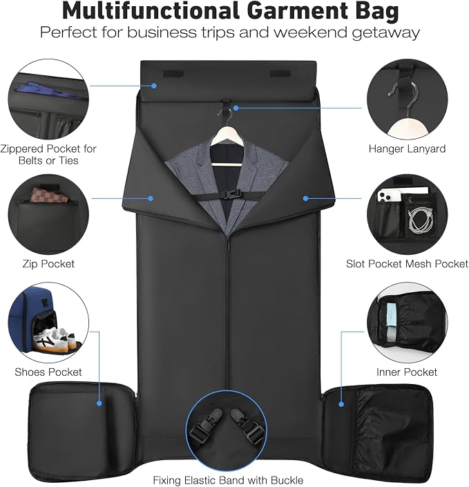 Garment Duffle Bags for Travel,Convertible Garment Bag with Shoes Compartment,Suit Carry-on Bag Expandable with Shoulder Strap for Men and Women Business Trip,Weekend,Wedding(Blue) - Image 5
