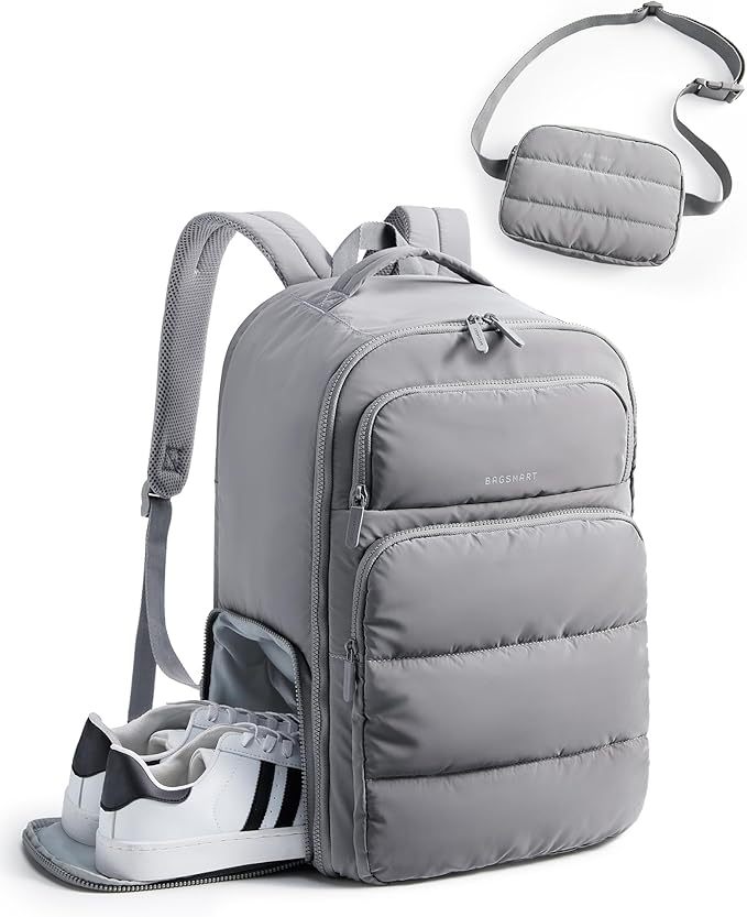 BAGSMART 35L Travel Backpack Women, 17.3 Inch Carry On Backpack Flight Approved, Personal Item Backpack Travel Bag, Water Resistant Casual Daypack, Gray by BAGSMART