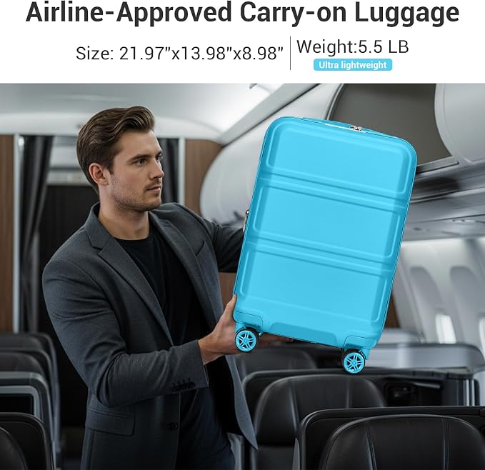 Kono Carry On Luggage 22x14x9 Airline Approved with Spinner Wheels | Lightweight PC+ABS 20 Inch Luggage with TSA Lock,Expandable Hard Shell Carry On Suitcases for Men Women,Blue - Image 4