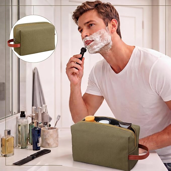 Hillban 8 Pcs Travel Toiletry Bags for Men Hanging Toiletry Bags Water Resistant Canvas Shaving Bag with Large Capacity Travel Accessories Bag for Women Men, Bathroom Shaving Kit Case(Green) - Image 5