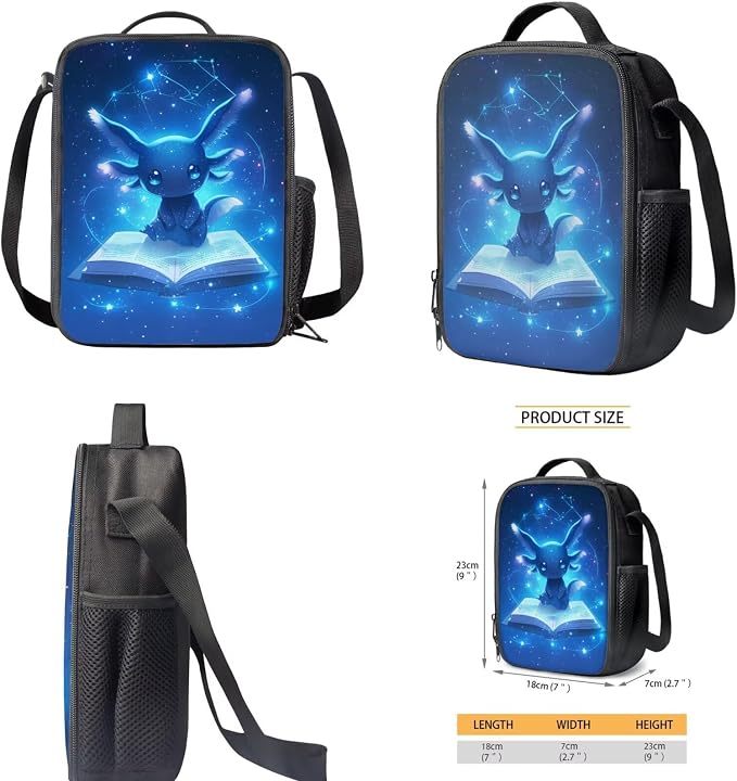 Blue Axolotl Backpack with Lunch Box Kids Girls 2nd Grade Book Lover Bookbag and Lunchbox Pencil Case Watter Bottle Holder 4PCS Galaxy Elementary School Back Pack Preschool Book Bag Age 6-8 - Image 5
