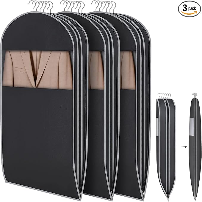 KEEGH Space Saving Hanging Garment Bag with Self Compression Zipper 40 Inch, Compression Garment Bags for Hanging Clothes with Clear Window, Suit Bags for Closet Storage (3 Pack) by KEEGH