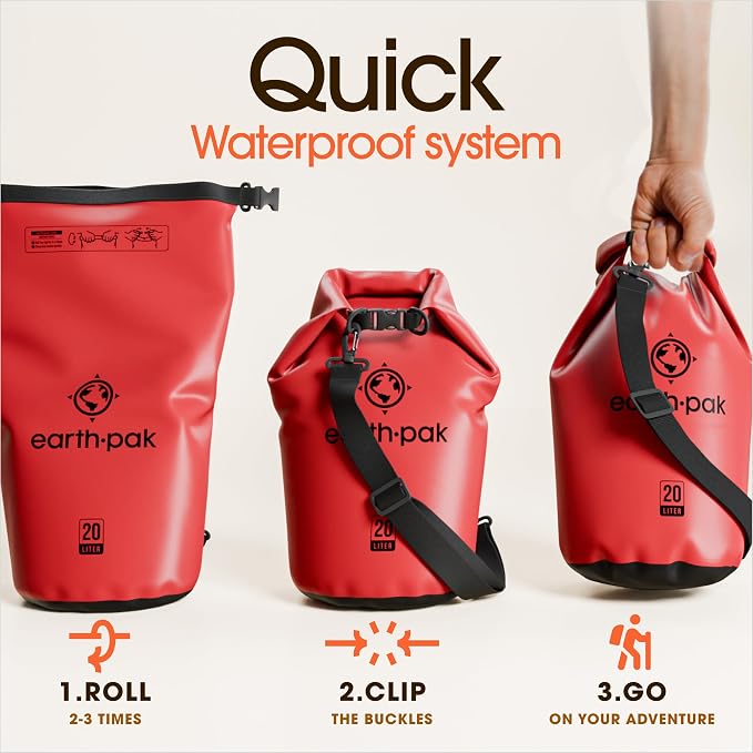 Earth Pak Waterproof Dry Bag - Roll Top Waterproof Backpack Sack Keeps Gear Dry for Kayak with Waterproof Phone Case - Image 5
