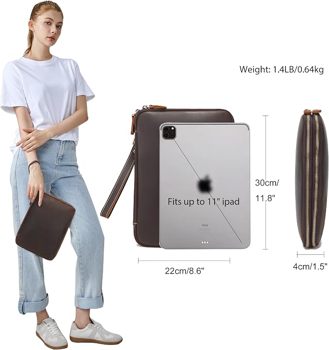 LANNSYNE Full Grain Leather Travel Cable Accessories Bag, Electronic Organizer Carry Case Double Layer Storage Case for Cables, Charger, Phone, Power Bank - Image 2