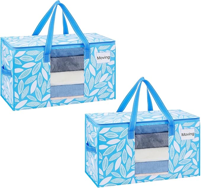 VENO 2 Pack Heavy Duty Moving Bags, Clothes and Comforter Storage Bags with Clear Window, College Dorm Essentials Packing Supplies, Foldable Boxes Alternative (Spring Breeze, 2 Pack) by Veno