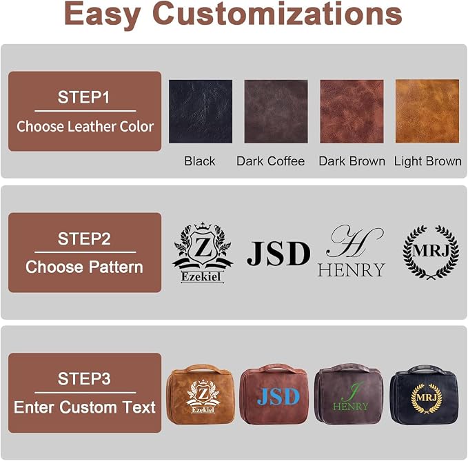 Personalized Toiletry Bag For Men, Large Capacity Travel Doop Kit, Vintage Color PU Leather, Custom Name Initials, Gifts for Dad, Husband, Boyfriend, Groomsmen, Birthday (Style 6) - Image 6