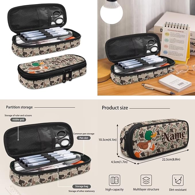 Custom Duck Camo Kids Backpack Set 4Pcs with Lunch Box, 17 Inch | Water Bottle Holder, Durable 600D Multi-Pocket Fabric, for Elementary Middle School Daily Travel and Outings - Image 6