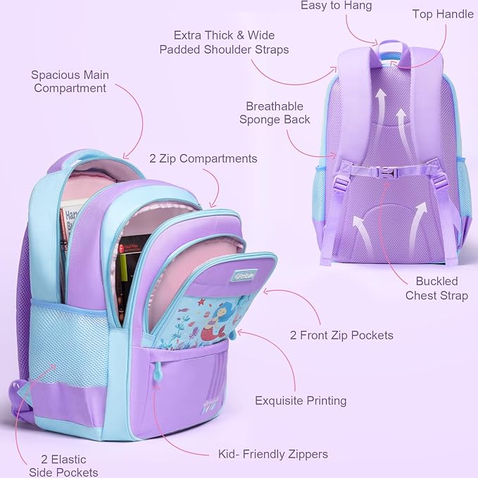 Fimibuke Kids Backpack for School Girls - 3 PCS Waterproof Teen Girl Backpack with Lunch Box & Pencil Pouch Set, School Bag Bookbag Daypack for Kindergarten Elementary Middle School, Age 5+(Unicorn) - Image 3