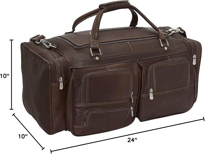 Piel Leather 24In Duffel with Pockets, Chocolate, One Size - Image 5
