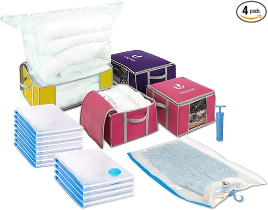 VOUNOT 4 pack Storage Bags with Zips and Handles for Duvets, Clothes, Bedding, 17 pack Vacuum Bags wiht Pump, Multiple Sizes, 2535454769252 by VOUNOT