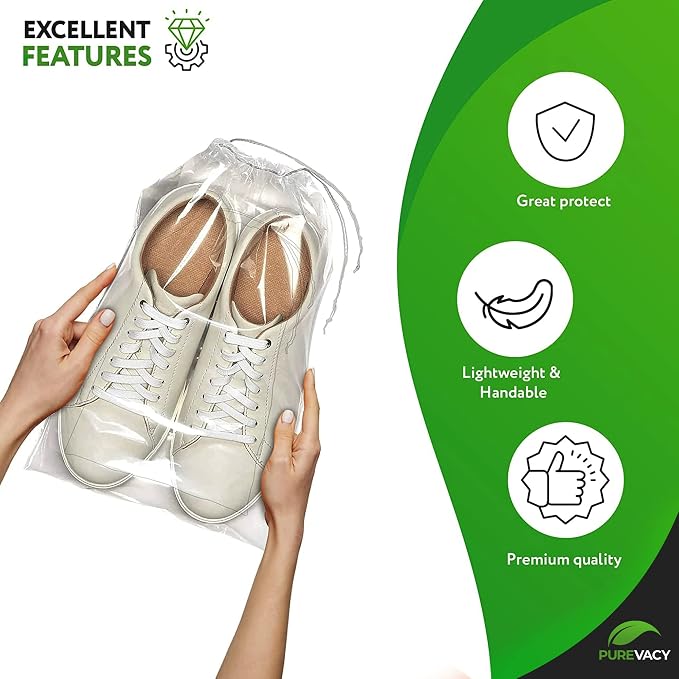 Clear Drawstring Bags, 5 x 8 Inch Plastic Shoe Bags with Cotton Drawstrings, Pack of 1000 for Travel Storage and Packaging - Image 4
