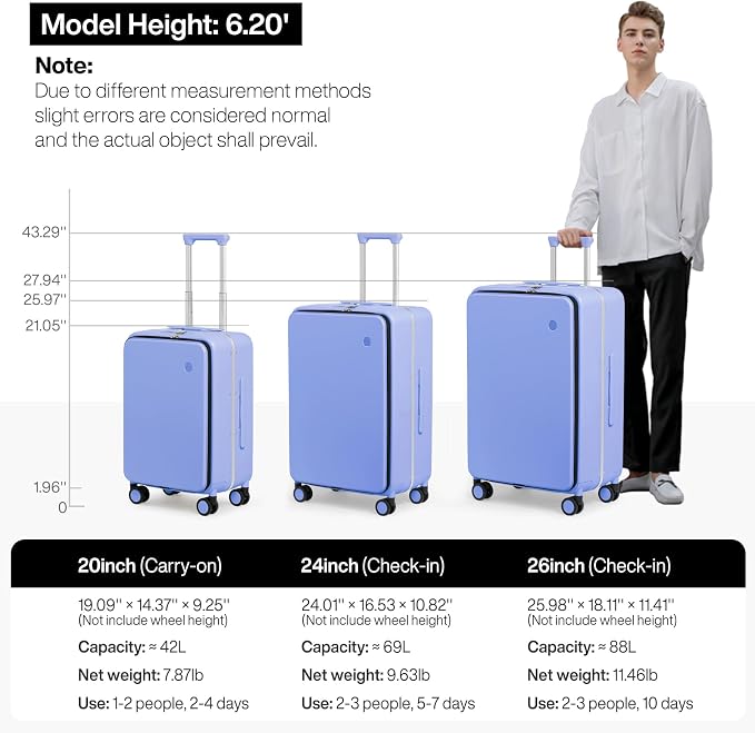 mixi 24 Inch Checked Luggage PC Hard Shell Suitcase Top Opening Aluminum Frame Travel Suitcases with Wheels, Lilac Purple - Image 6