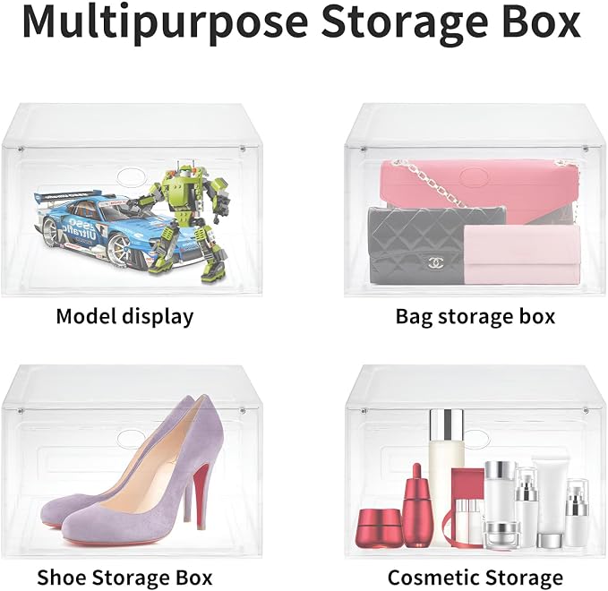 Large Shoe Boxes Clear Plastic Stackable, 8 Pack Drop Side Shoe Storage Organizer with Magnetic Door, Shoe Container Sneaker Storage Display Case Fit up to US Size 13 CLEAR - Image 4