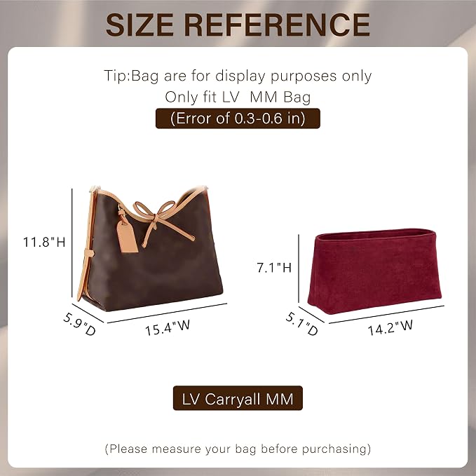 Doxo Velvet Purse Organizer Insert for LV Carryall MM, Carryall Bag Organizer Insert with Zipper Closure & YKK Zipper Pocket, Luxury Handbag Tote Lining Bag Shapers for Women (Burgundy, MM) - Image 2
