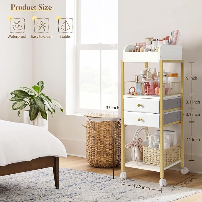 Makeup Organizer, Floor Skincare Organizers Make Up Organizers and Storage with Drawers, Vanity Organizer Cosmetics Display Cases Holder for Skin Care Nail Polish Perfume Gold - Image 6