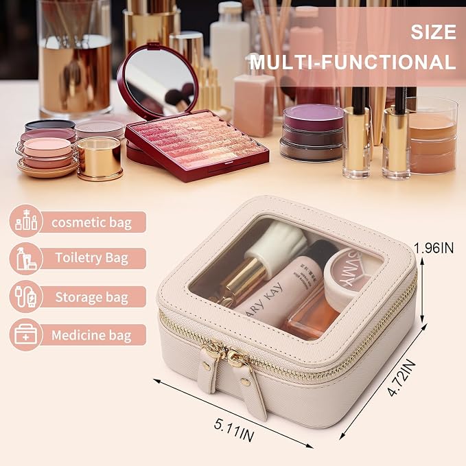 Pinkmik Small Makeup Bag Mini Clear Cosmetic Case, Beige, MINI | Toiletry Bag, Zipper Closure, Purse Organizer, Car Essentials - Image 3