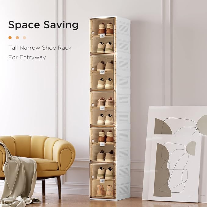ANTBOX Shoe Organizer Storage Box, Portable Folding Shoe Rack For Closet With Magnetic Clear Door,Large Sneaker Cabinet Bins Sturdy Easy Assembly 10 Layers-10 Grids - Image 7