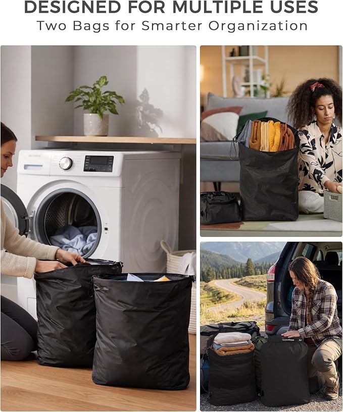 Travel Laundry Bag, Pump-Free Vacuum Compression Dirty Clothes Bag, Reusable Waterproof & Washable Laundry Bag, Wet and Dry Bag, Ideal for Suitcases, Road Trip Essentials (2 Pcs, L+L) Black - Image 6