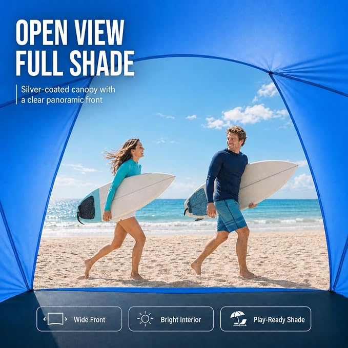 Beach Tent, Portable Sun Shelter for 2/3/4/6-8 Person with UPF 50+ UV Protection, Easy Setup Waterproof Beach Shade Canopy Cabana for Family Outdoor and Picnics, Fishing with Carrying Bag - Image 5