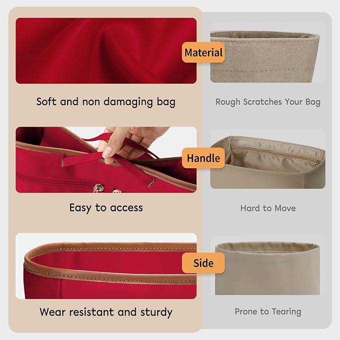 GIVLEFLY Purse Organizer Insert for Tote Bag, 11.81 Inch Satin Bag Organizer with Zipper Pocket, Multi Pocket Handbag Organizer - Image 6