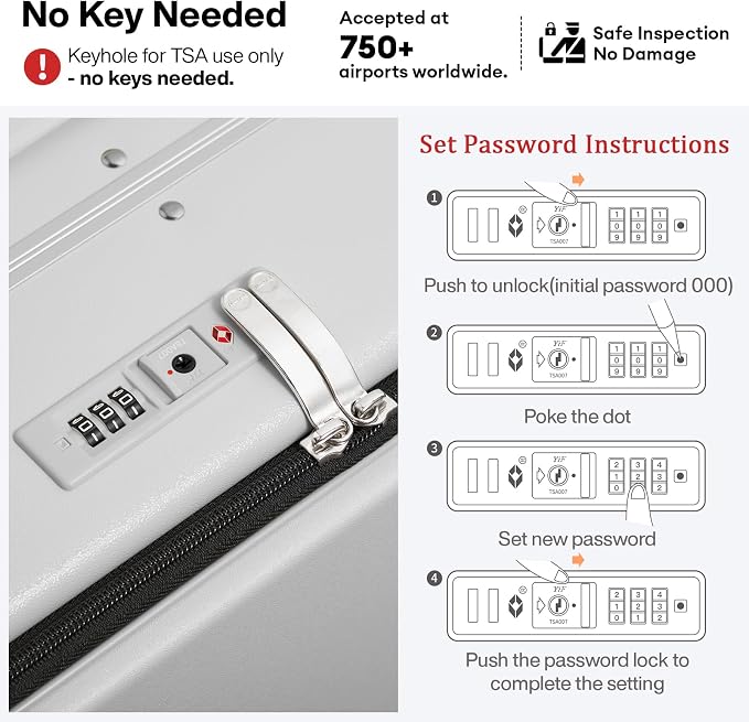 mixi 26 Inch Large Checked Luggage PC Hard Shell Suitcase Top Opening Aluminum Frame Travel Suitcases with Wheels, Smoke White - Image 7